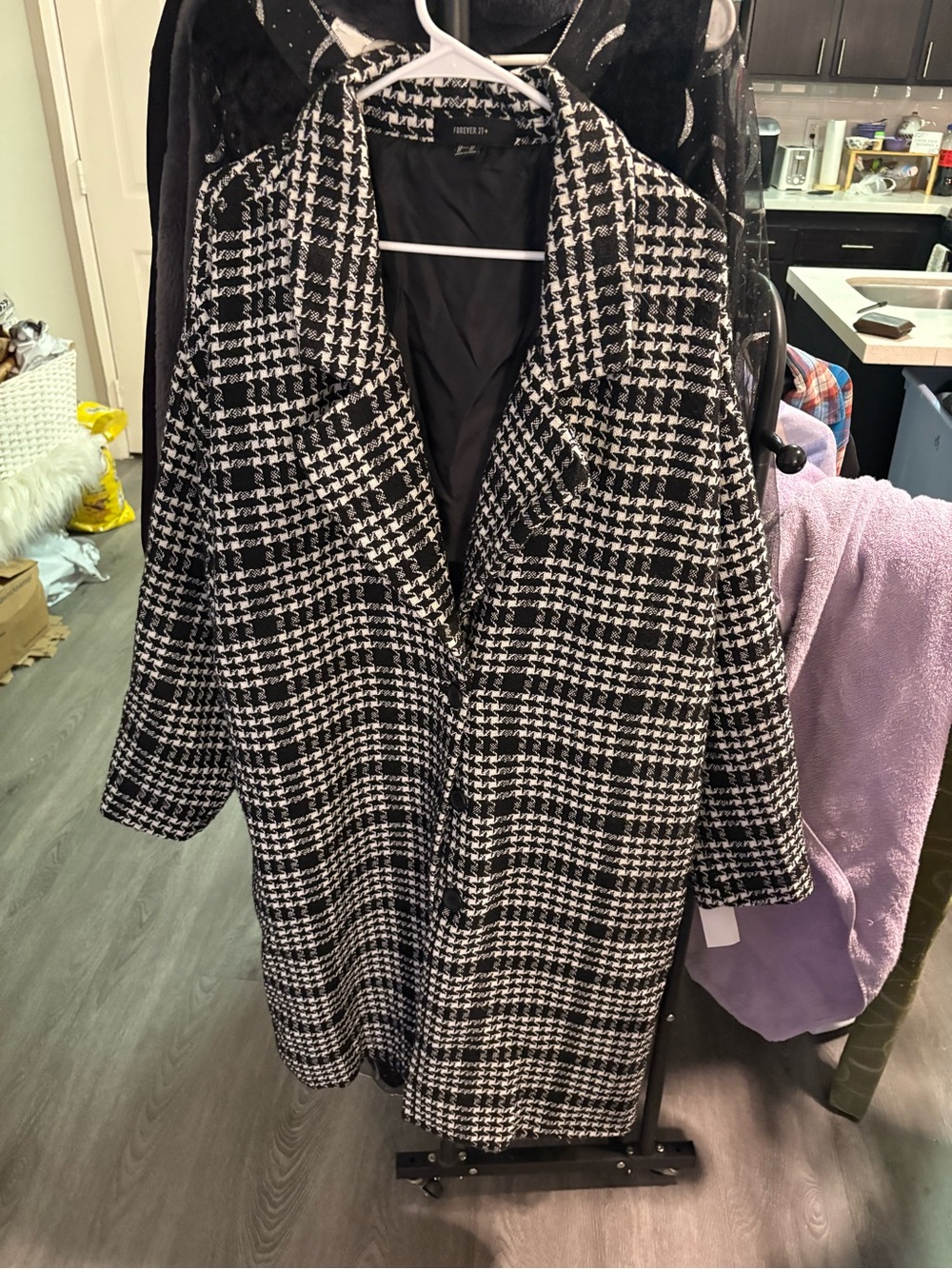 Forever 21 Black & White Houndstooth Pea Coat